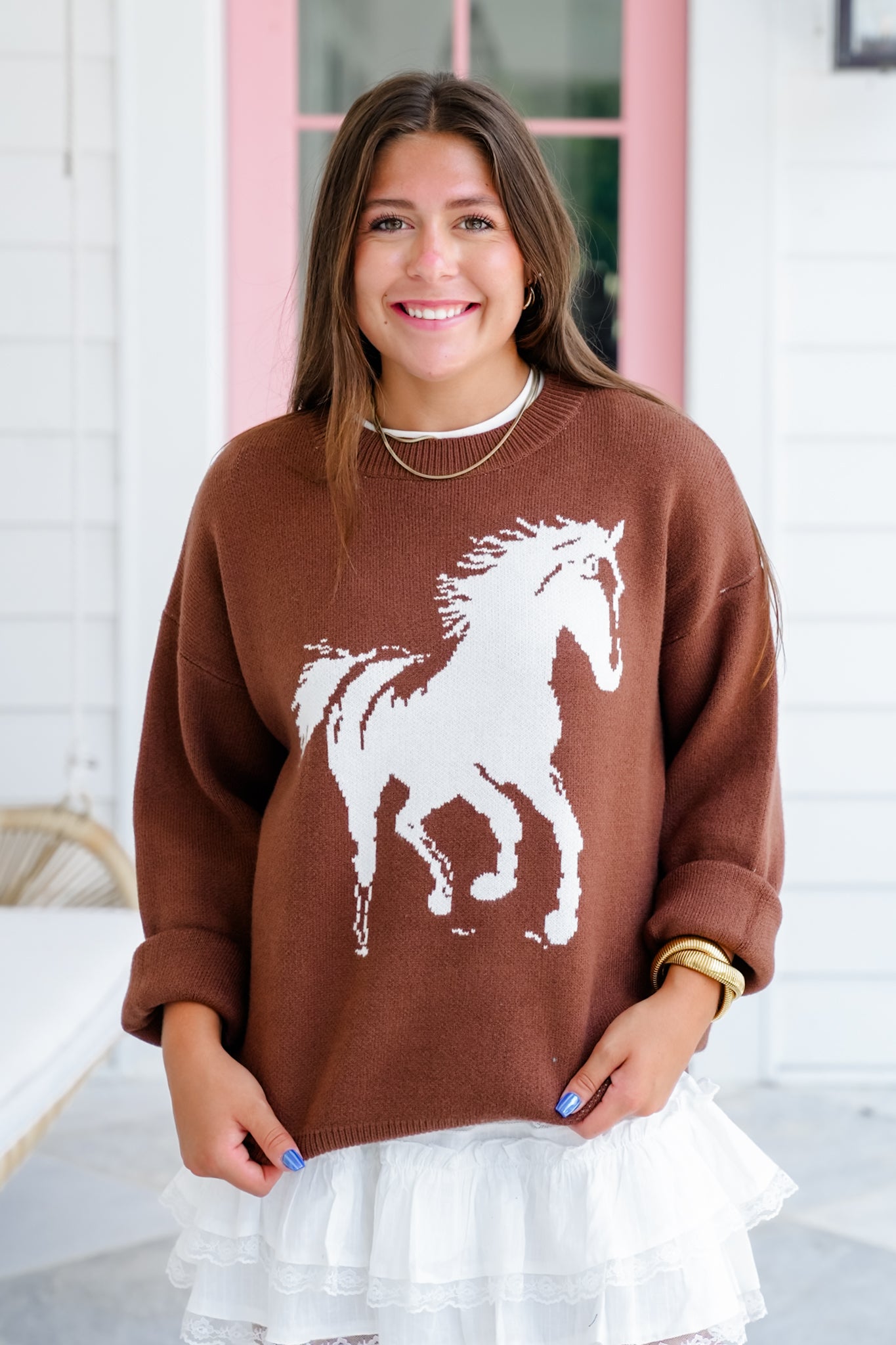 Horse Print Long Sleeve Sweater Top