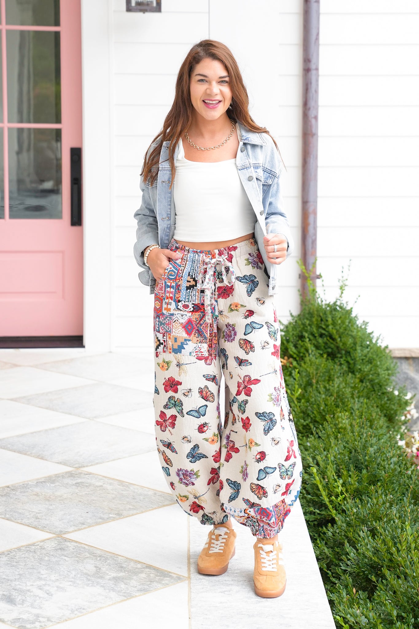 POL Butterfly Print Elastic Waist Jogger Pants