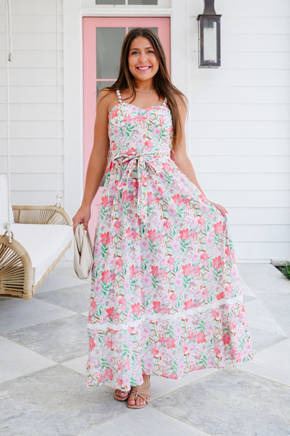 Floral Sleeveless Fitted Bodice Maxi Dress