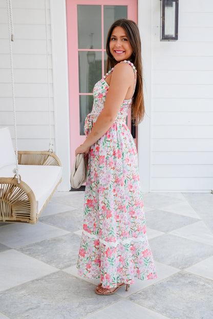 Floral Sleeveless Fitted Bodice Maxi Dress