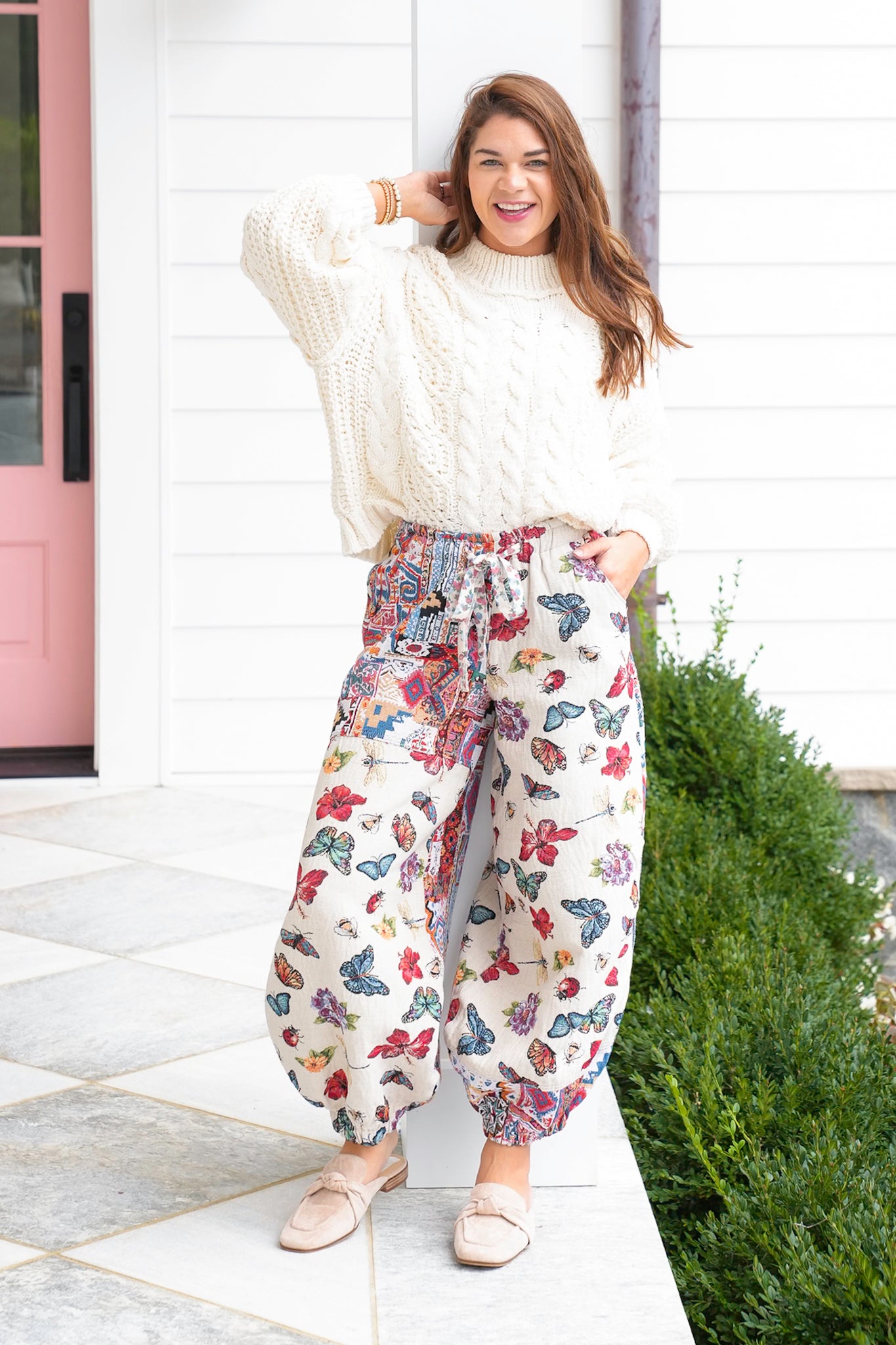 POL Butterfly Print Elastic Waist Jogger Pants
