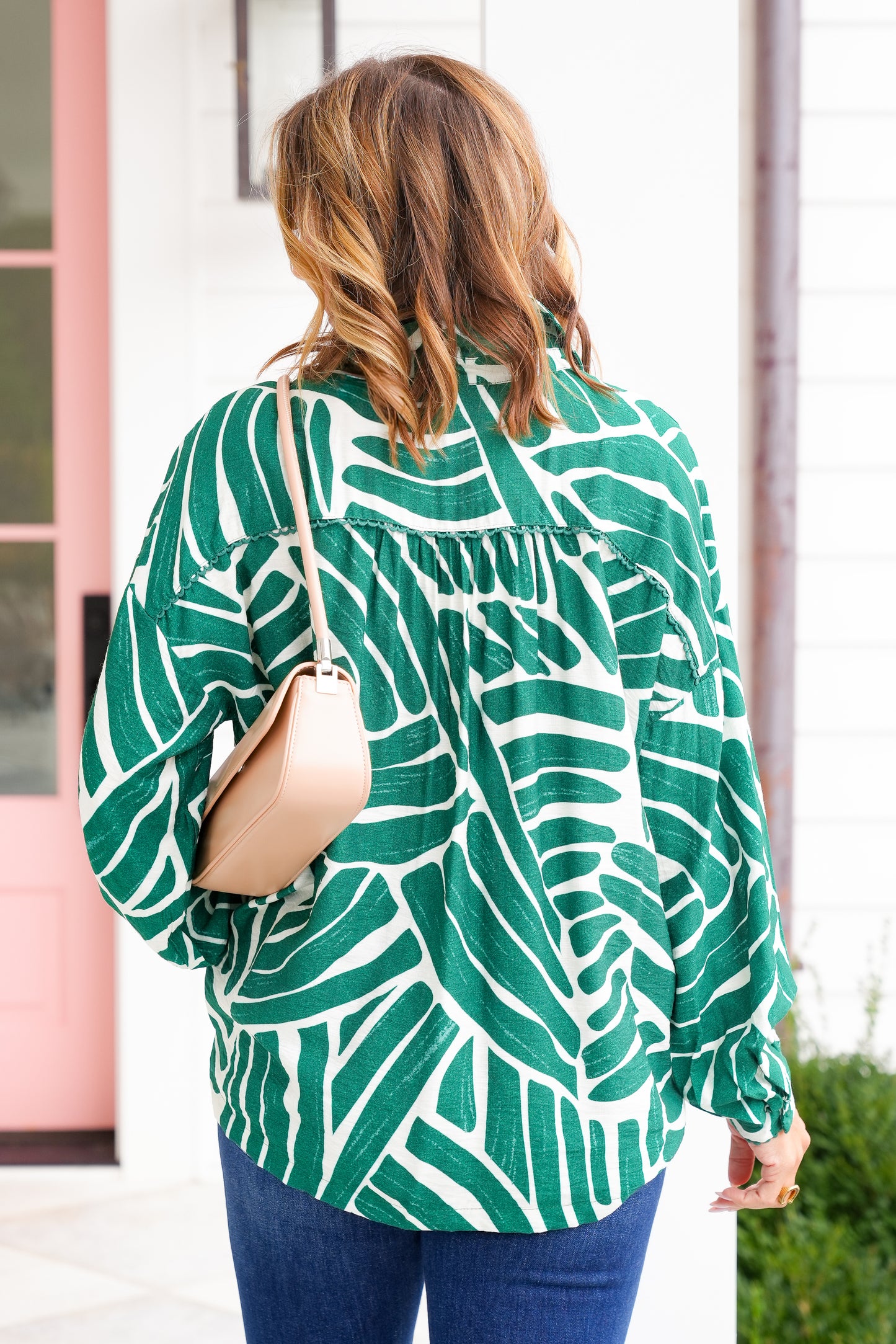 Long Sleeve Button Down Abstract Print Top