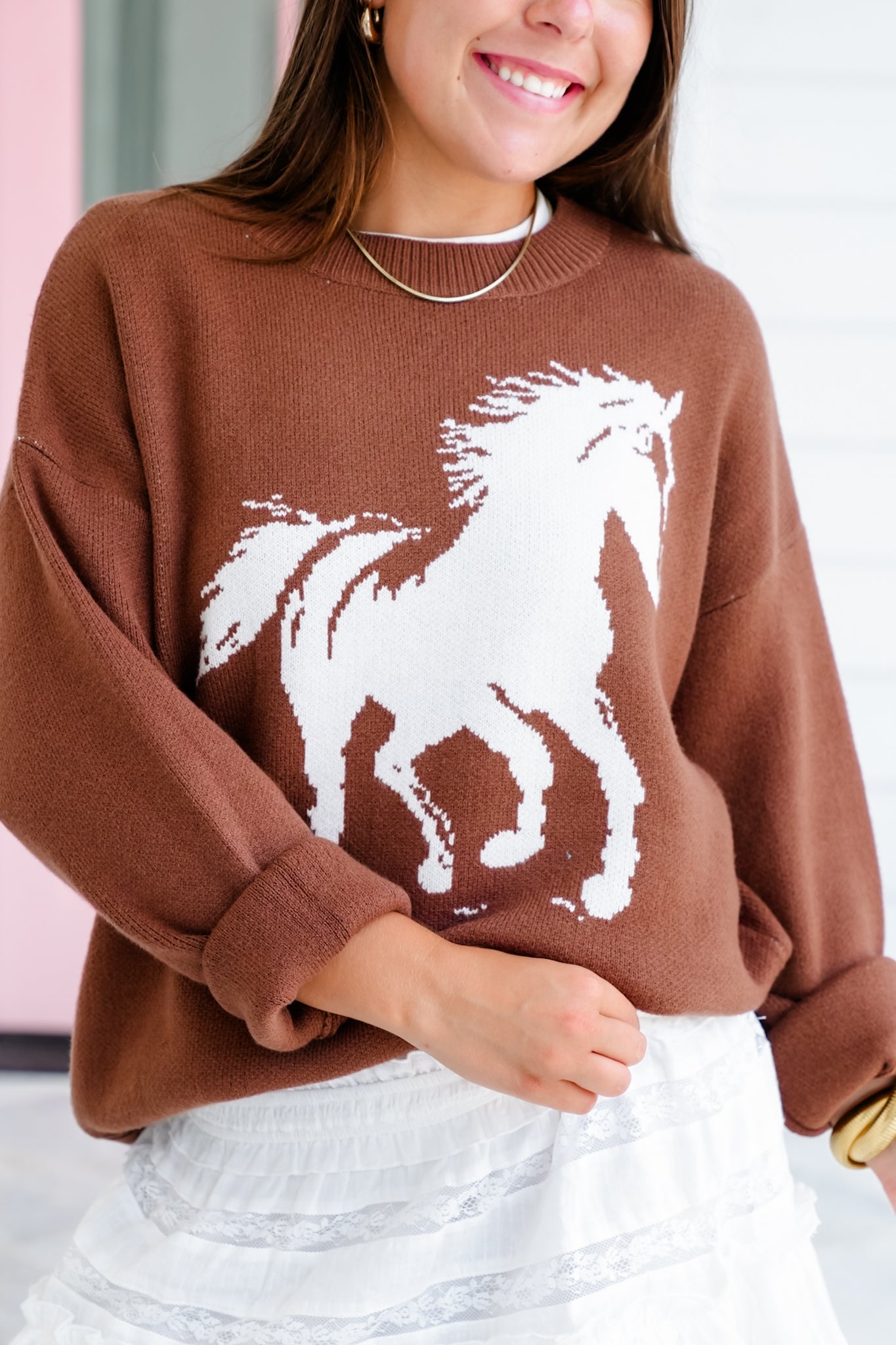 Horse Print Long Sleeve Sweater Top