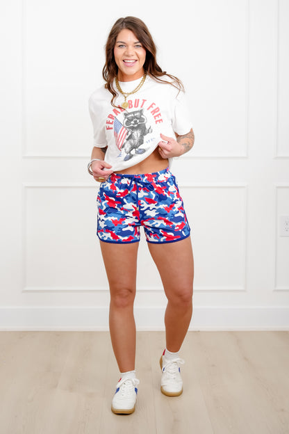 Plus/Reg American Camo Print Elastic Waist Shorts