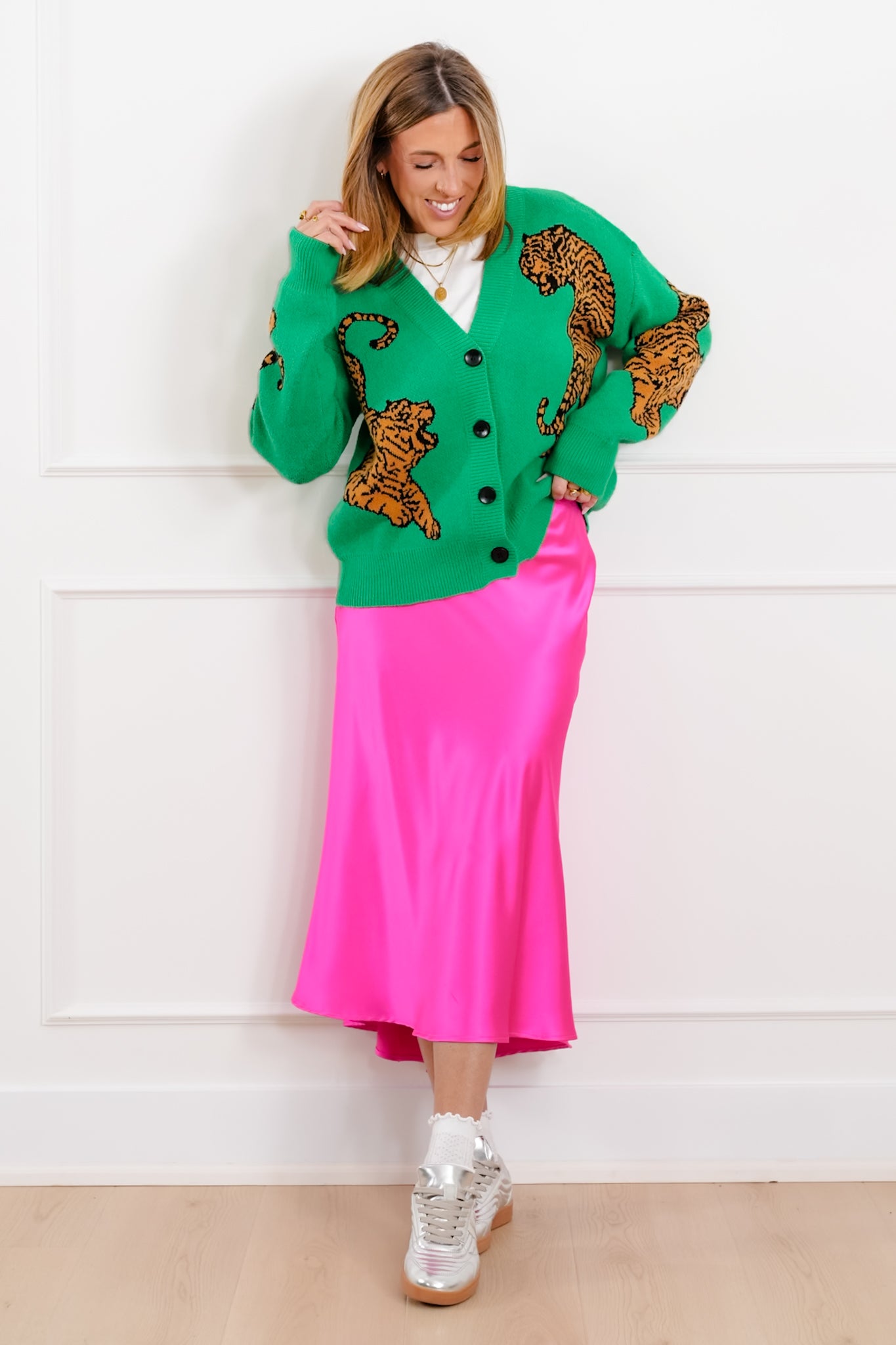 Tiger Pattern Long Sleeve Button Down Cardigan