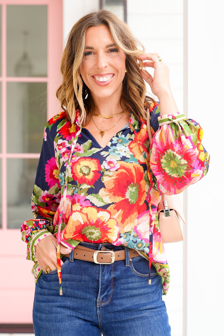 Plus/Reg Floral Print Long Sleeve Blouse