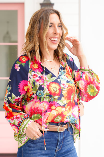 Plus/Reg Floral Print Long Sleeve Blouse