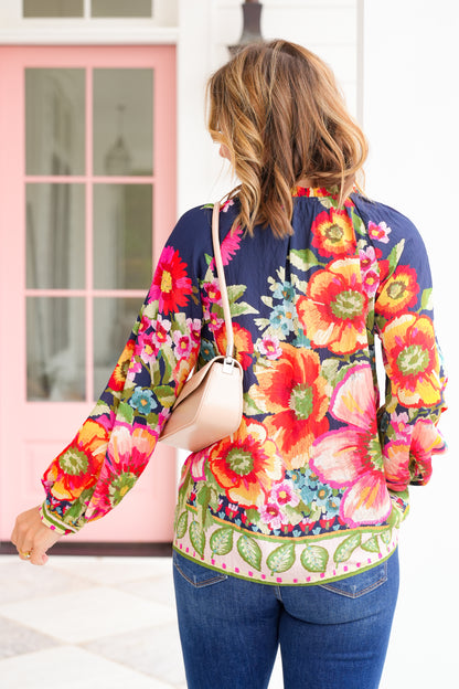 Plus/Reg Floral Print Long Sleeve Blouse
