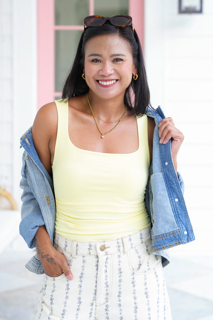 Solid Sleeveless Square Neck Top with Shirring Detail