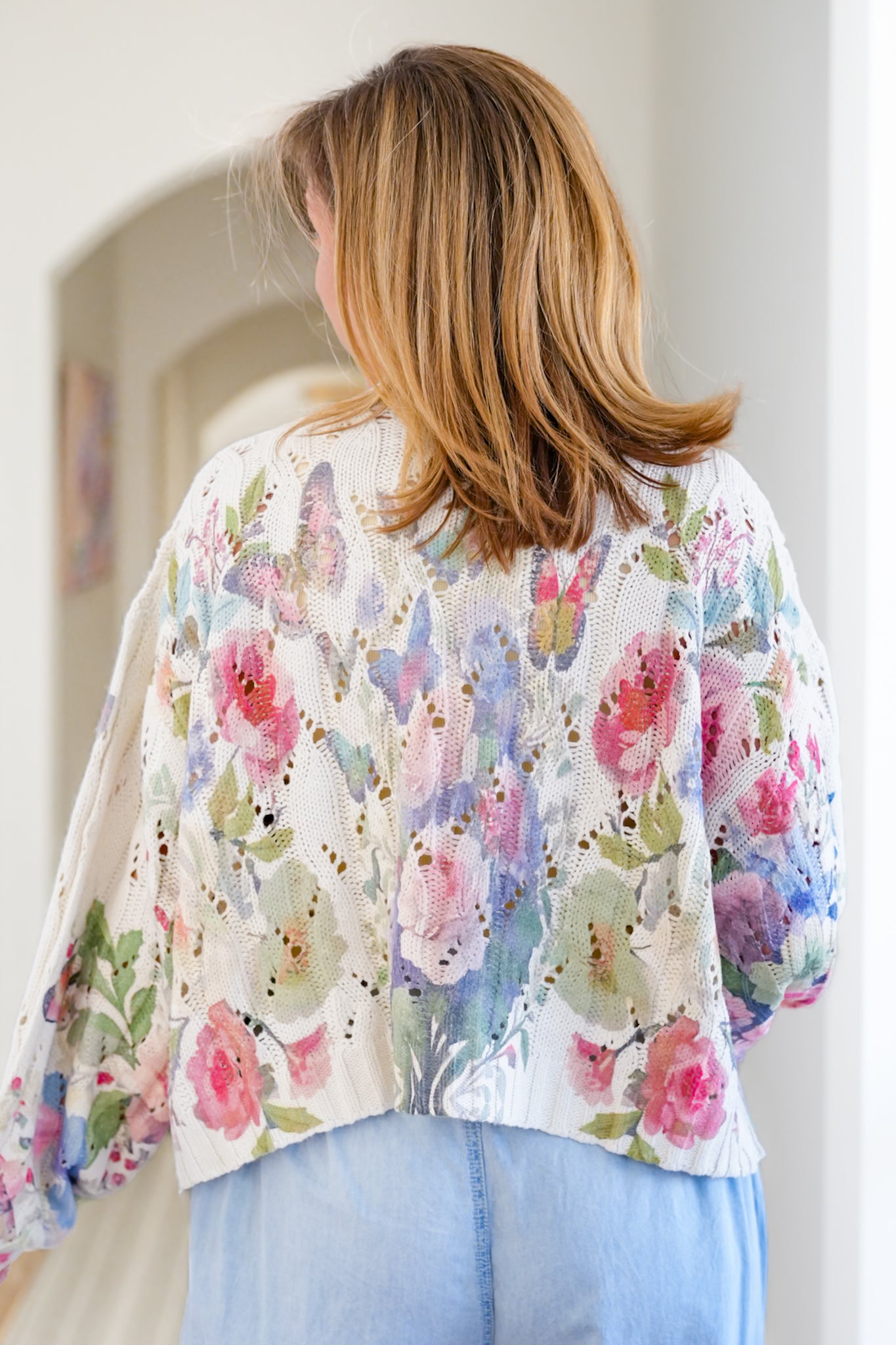 POL Floral Print Long Sleeve Button Down Cardigan Sweater