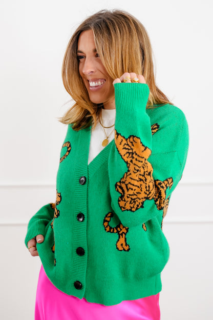 Tiger Pattern Long Sleeve Button Down Cardigan