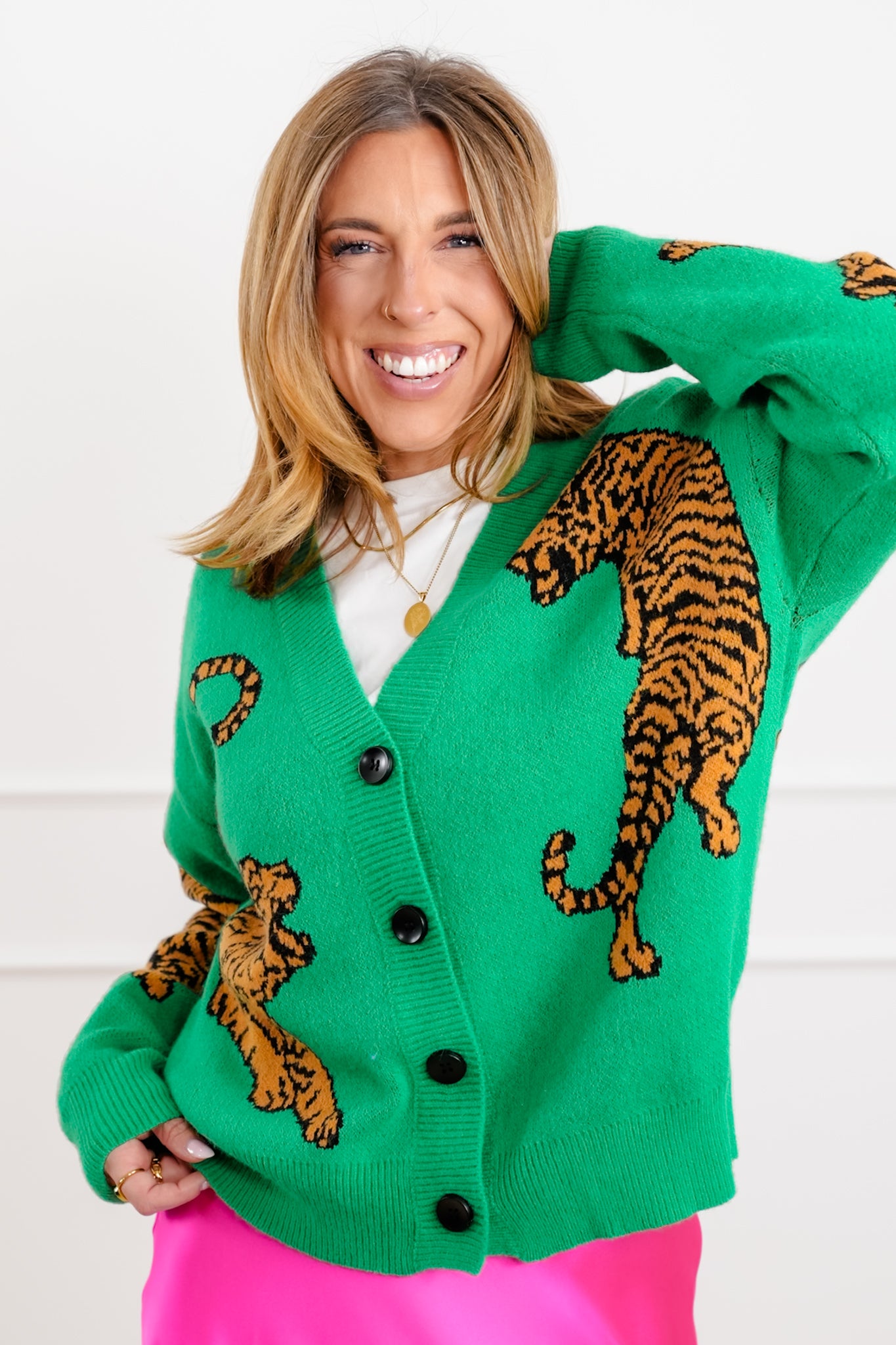 Tiger Pattern Long Sleeve Button Down Cardigan