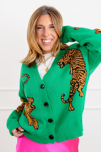 Tiger Pattern Long Sleeve Button Down Cardigan