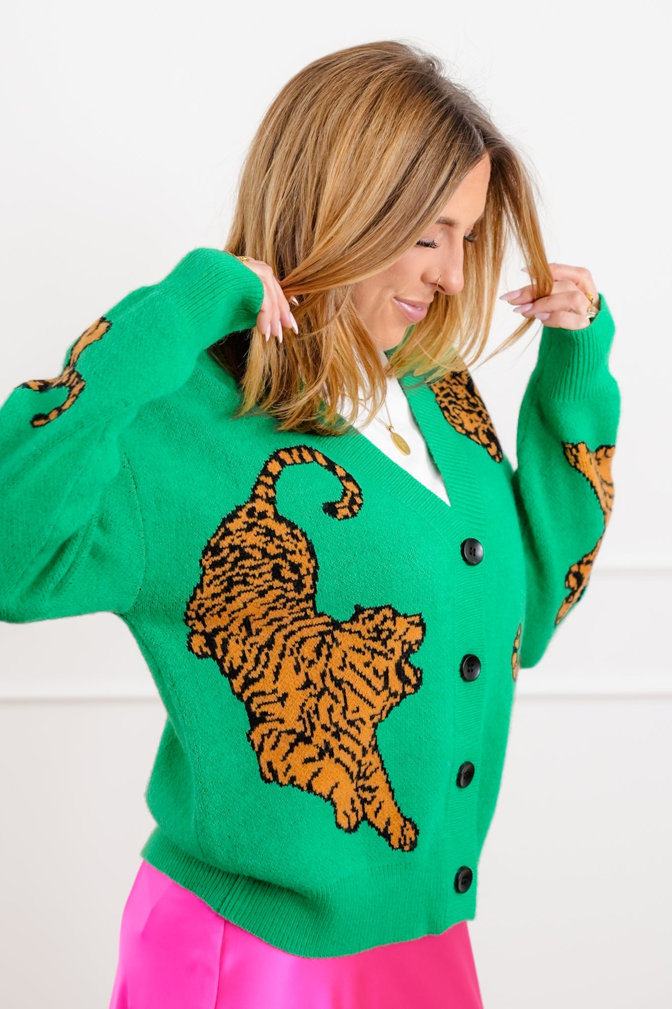 Tiger Pattern Long Sleeve Button Down Cardigan