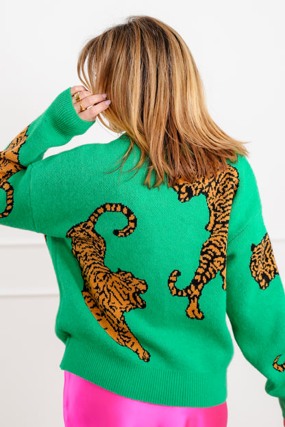 Tiger Pattern Long Sleeve Button Down Cardigan