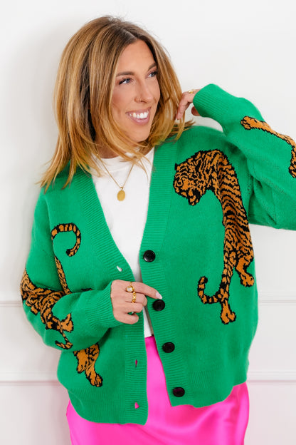 Tiger Pattern Long Sleeve Button Down Cardigan