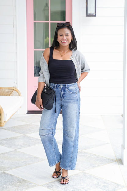 Solid Sleeveless Square Neck Top with Shirring Detail