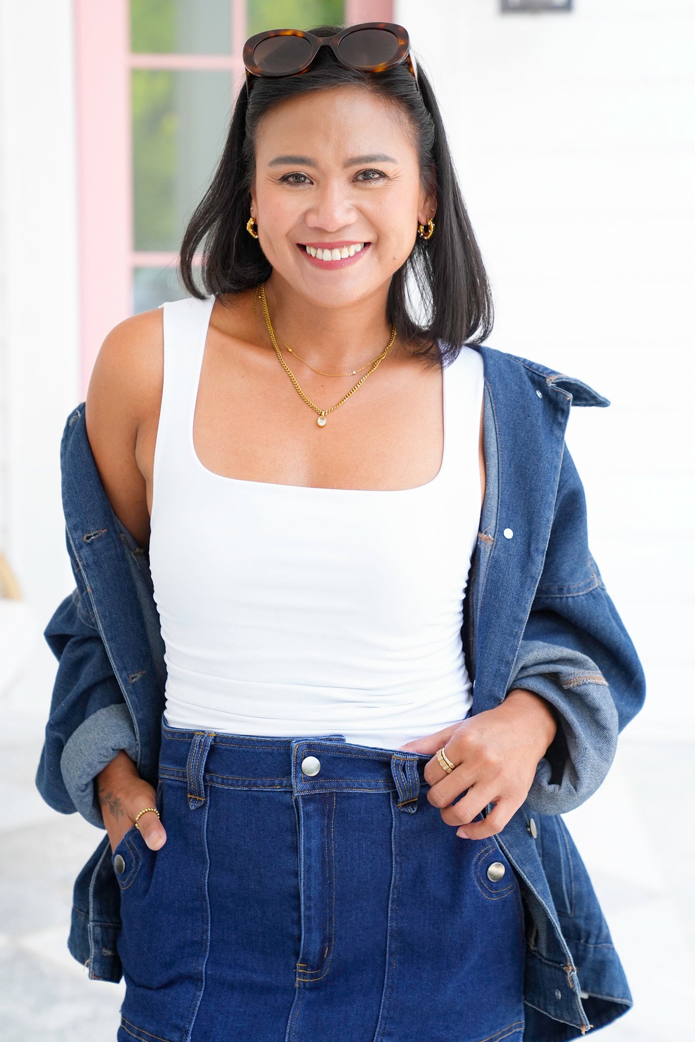 Solid Sleeveless Square Neck Top with Shirring Detail