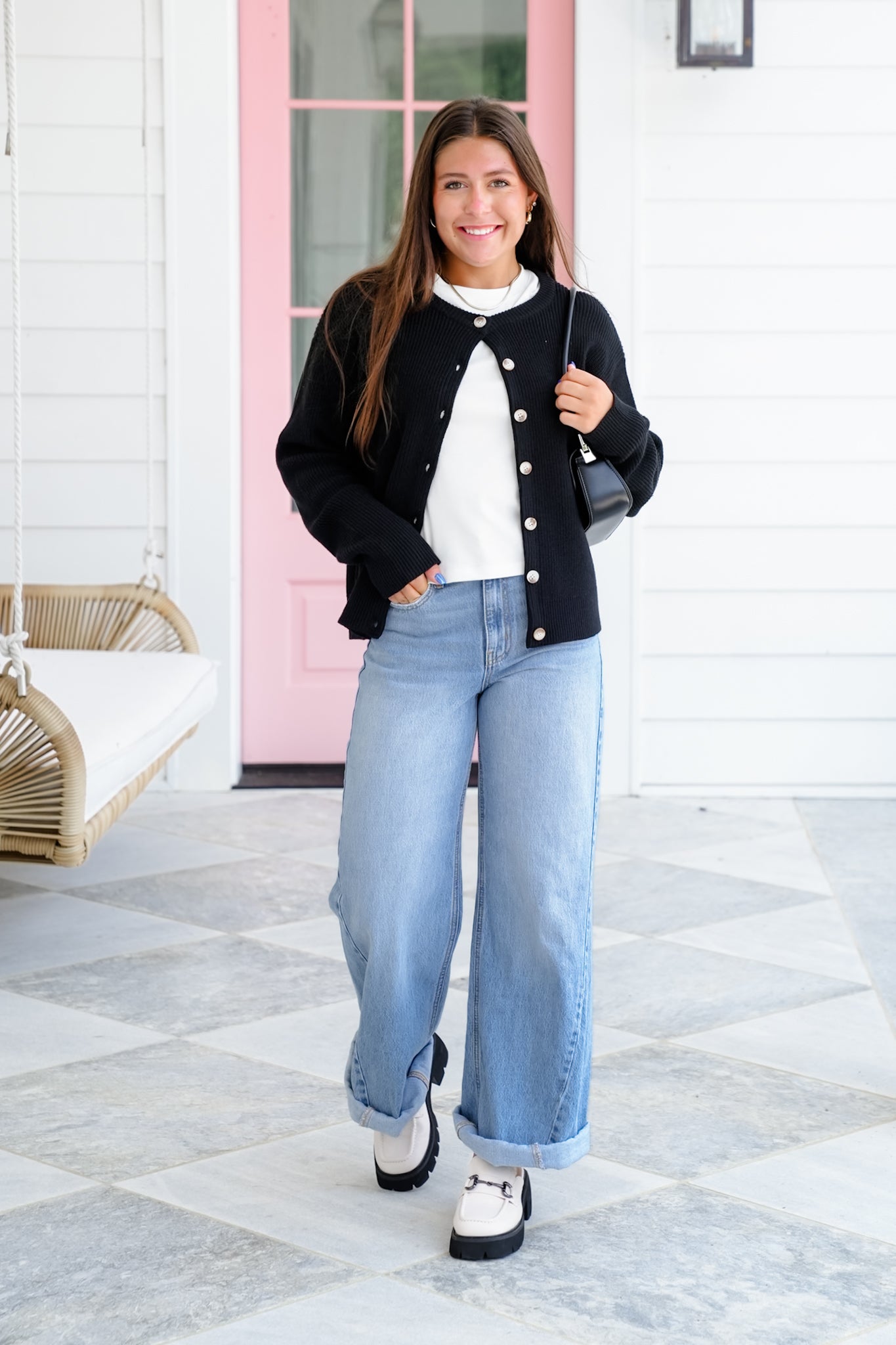 Black Ribbed Long Sleeve Button Down Cardigan