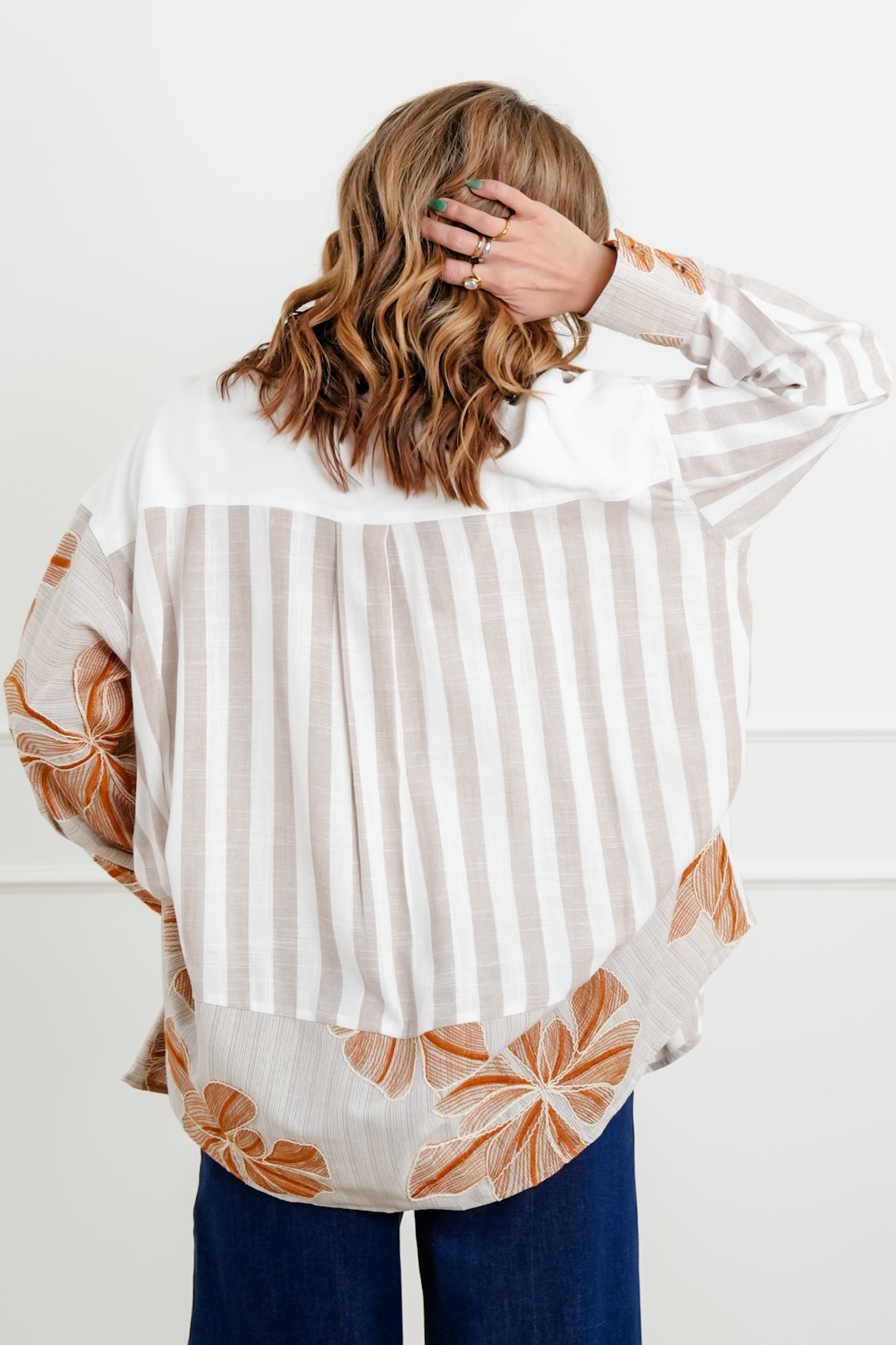 Plus/Reg Mixed Print Long Sleeve Button Down Top