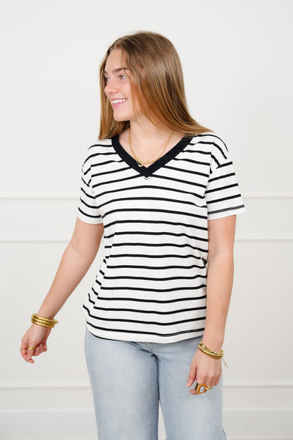 Door Buster! Plus/Reg Zenana Striped V Neck Tee Shirts