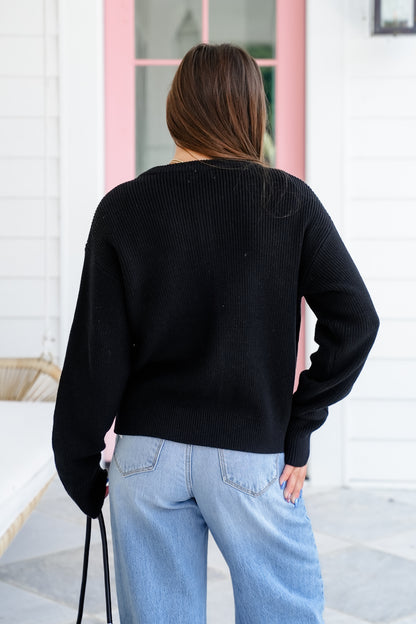 Black Ribbed Long Sleeve Button Down Cardigan