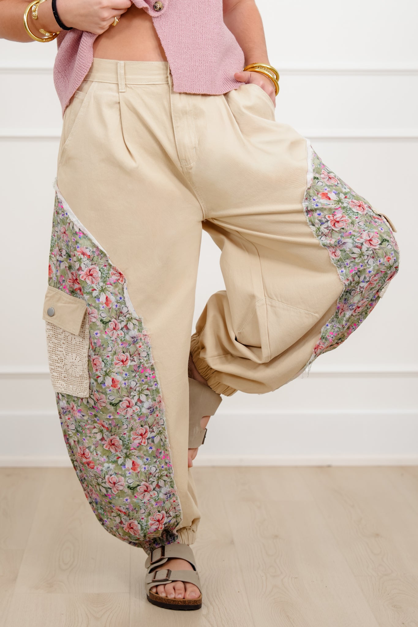 POL Twill Joggers with Floral Print
