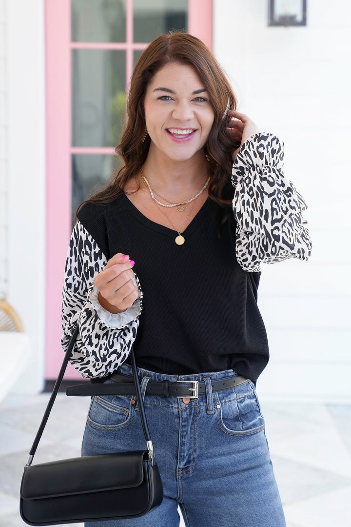 Plus/Reg Leopard Long Sleeve Knit Top