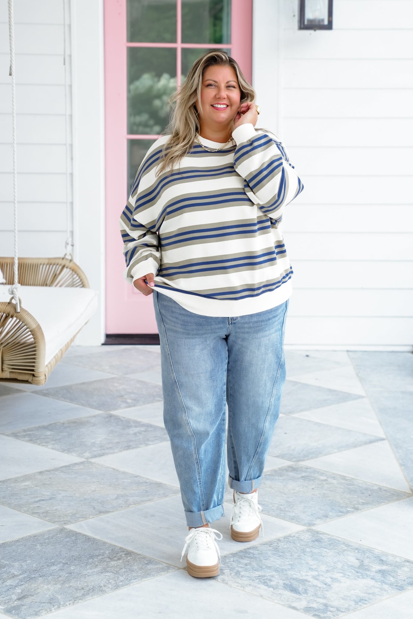 Restock! Stripe Long Sleeve Crew Neck Sweatshirt