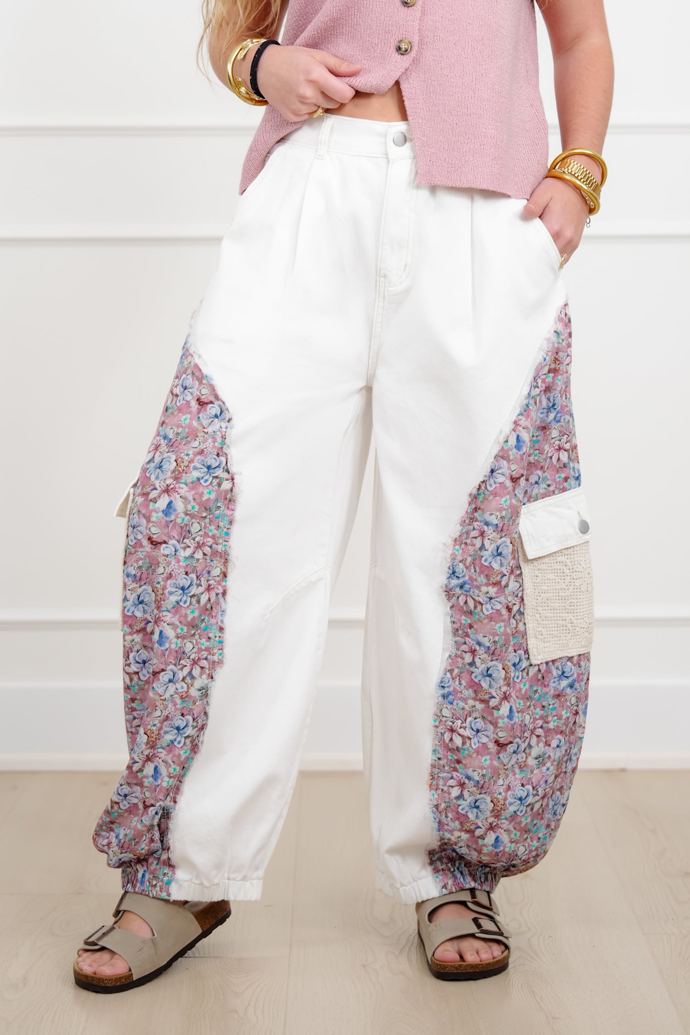 POL Twill Joggers with Floral Print