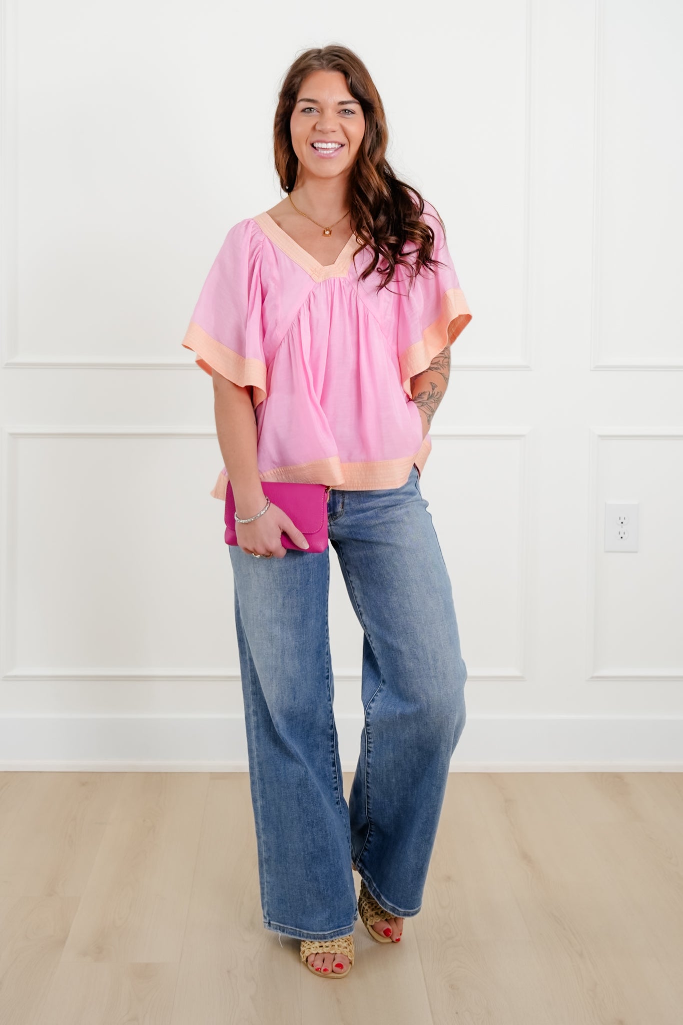 Short Sleeve Baby Doll Top with Open Back