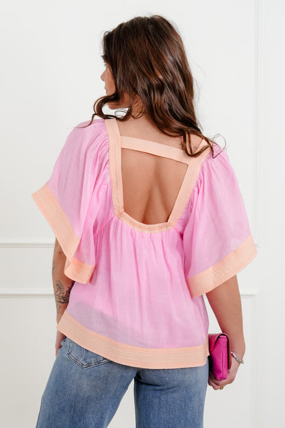 Short Sleeve Baby Doll Top with Open Back