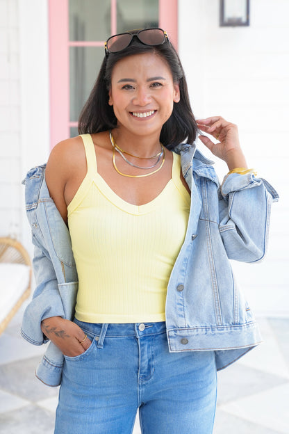 Ribbed Knit V Neck Tank Top