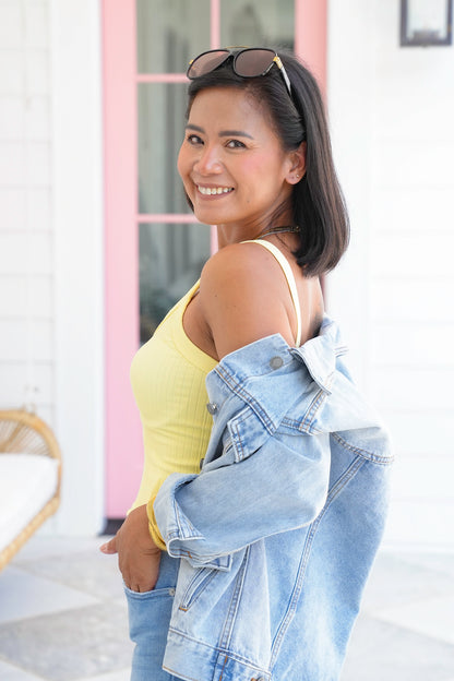 Ribbed Knit V Neck Tank Top
