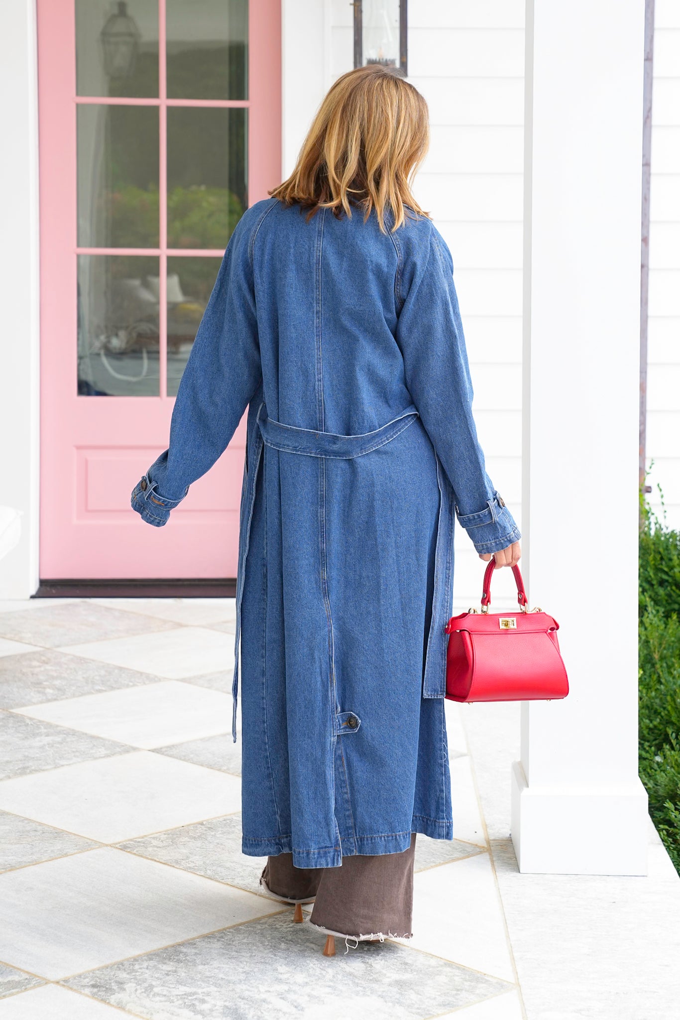 Medium Wash Long Sleeve Double Breasted Trench Coat