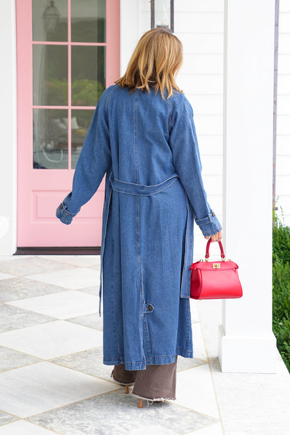 Medium Wash Long Sleeve Double Breasted Trench Coat