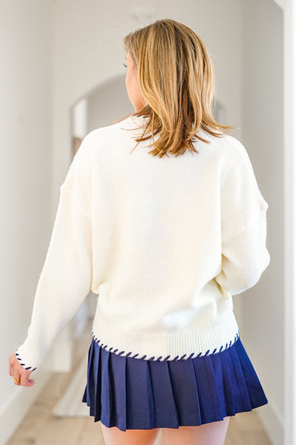 Lighthouse Long Sleeve Sweater with Blanket Stitch