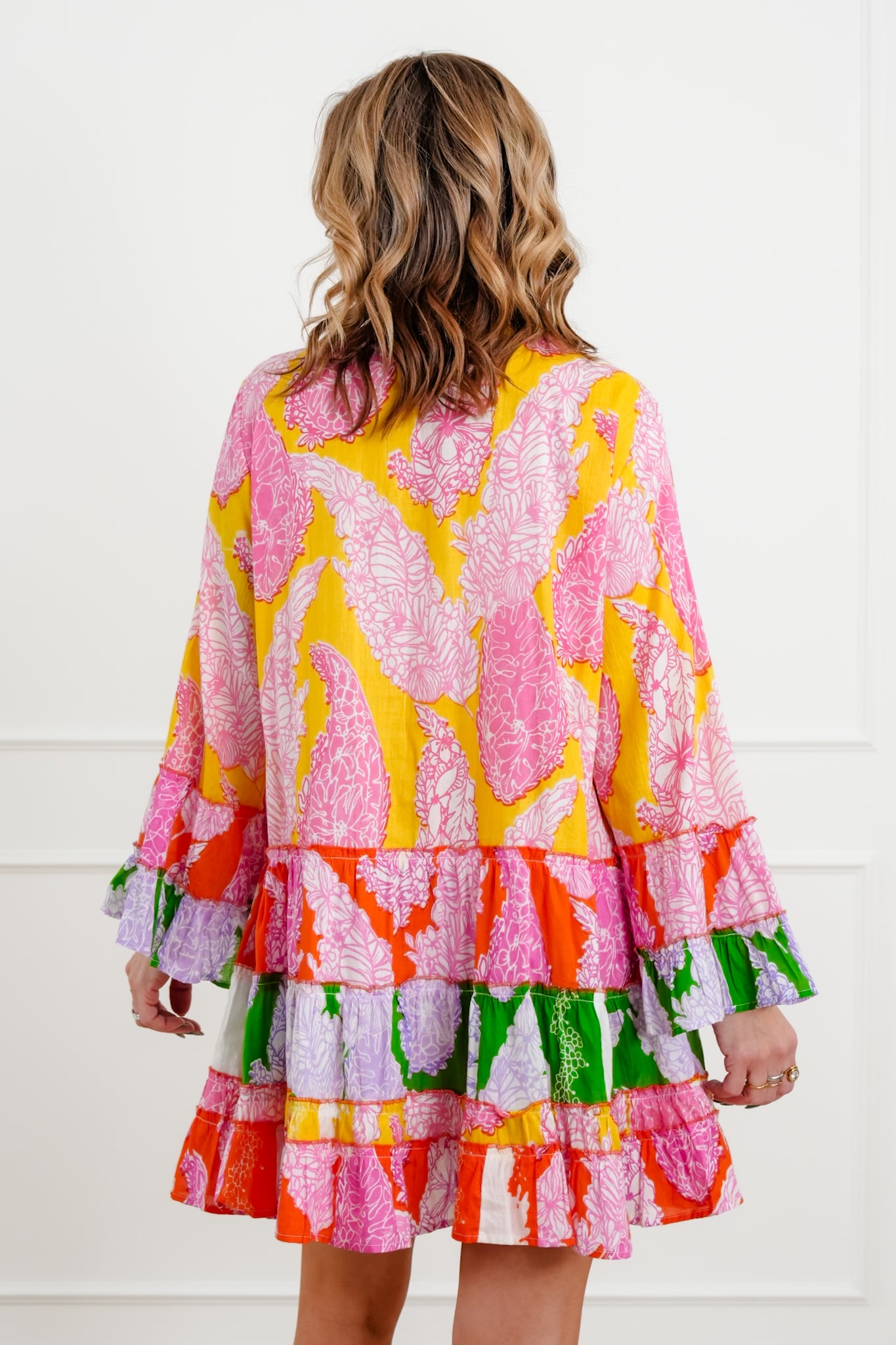 POL Multi Color Print Long Sleeve Button Down Midi Dress