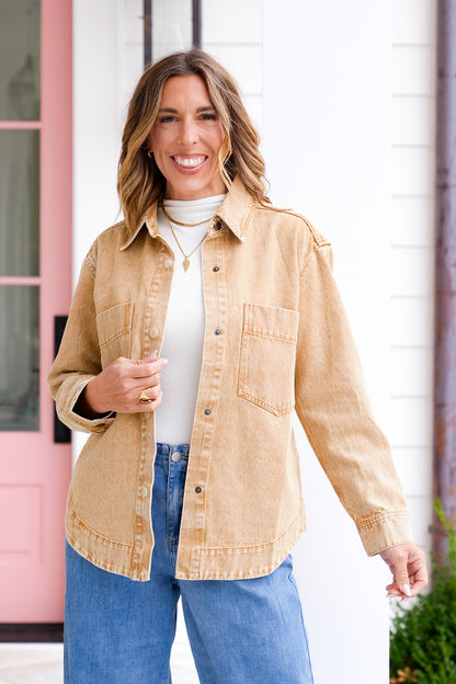 Acid Wash Long Sleeve Button Up Jacket