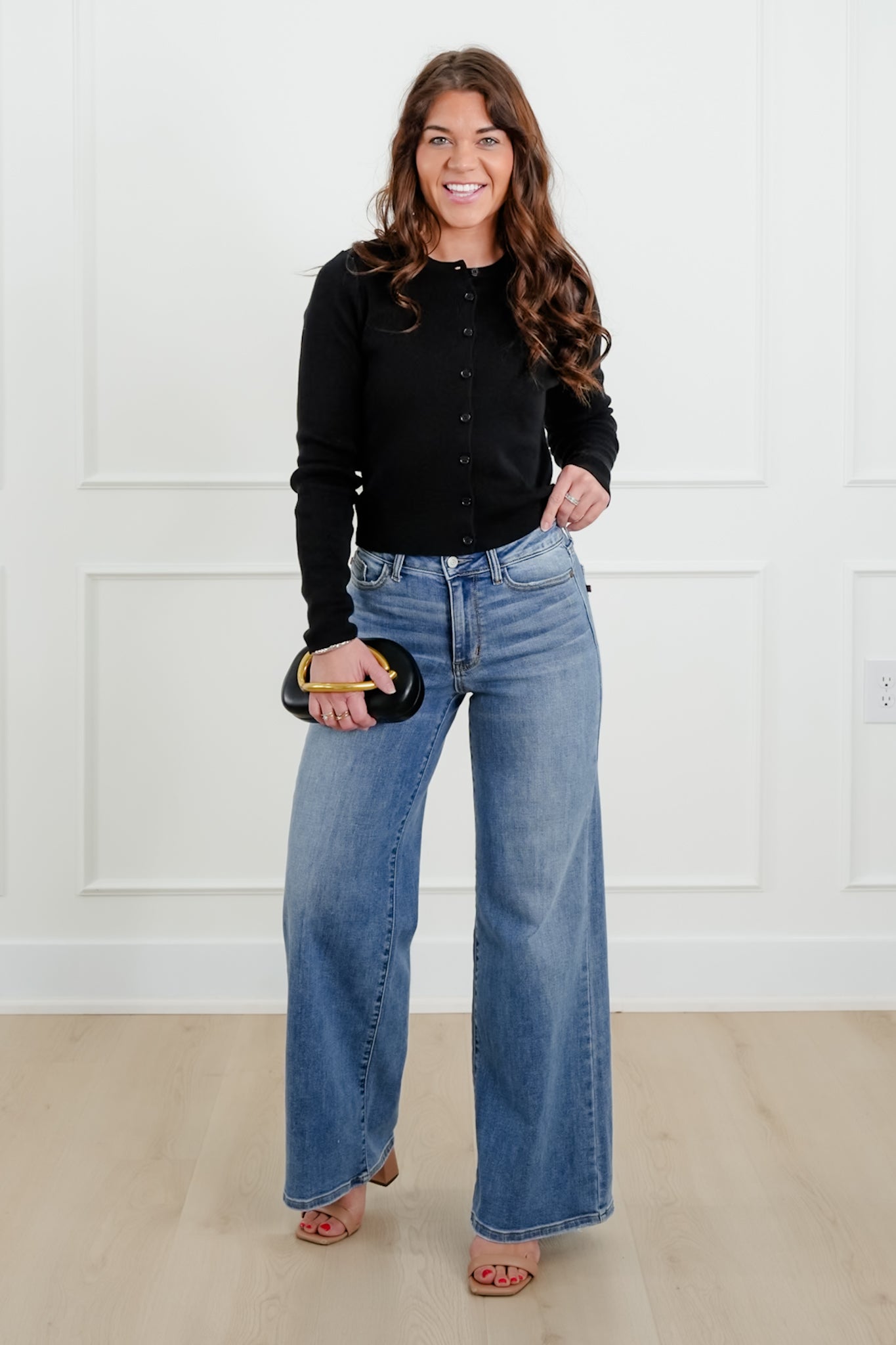 Black Ribbed Long Sleeve Button Down Cardigan