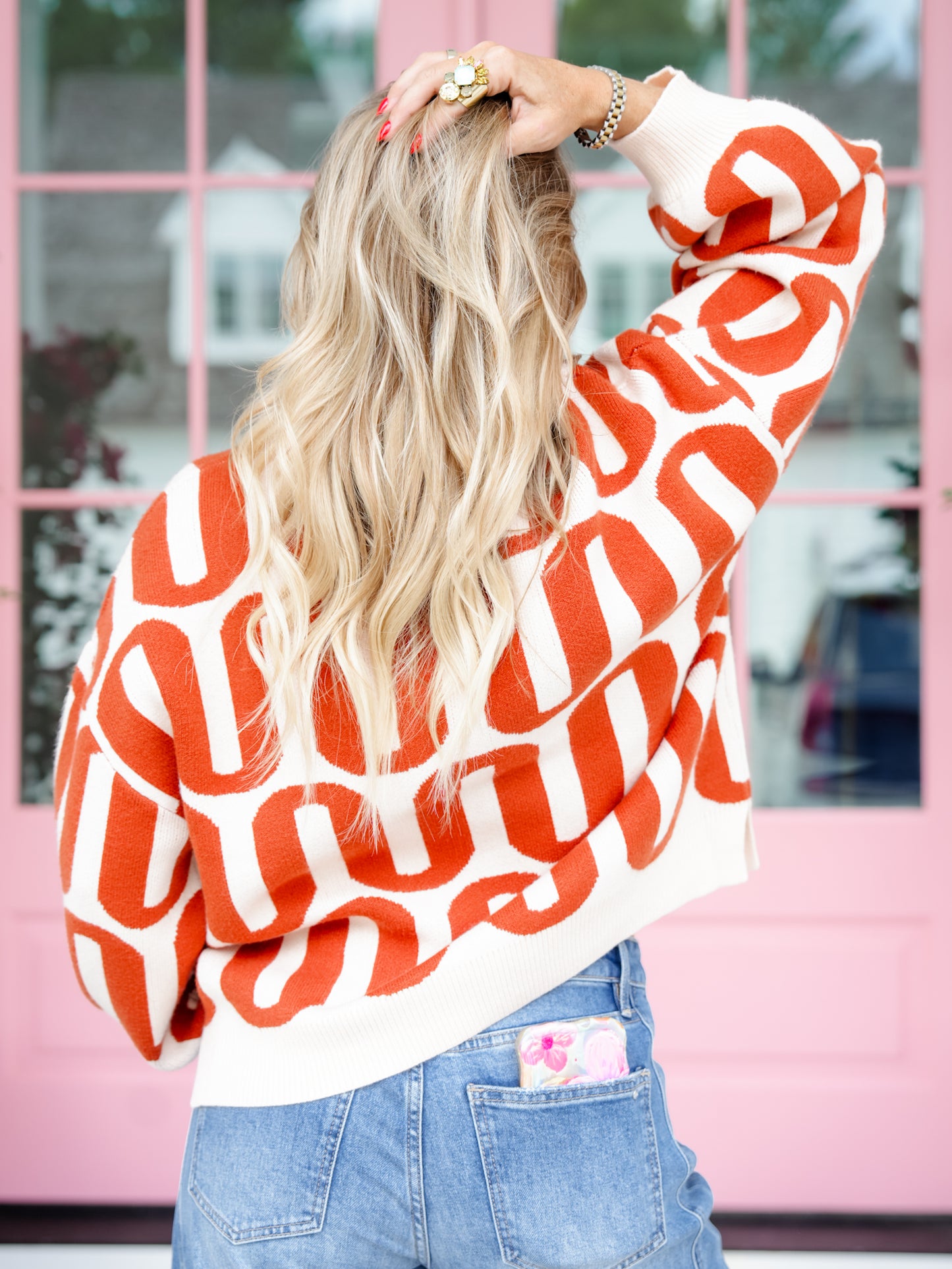 Wave Pattern Long Sleeve Crew Neck Pullover Sweater