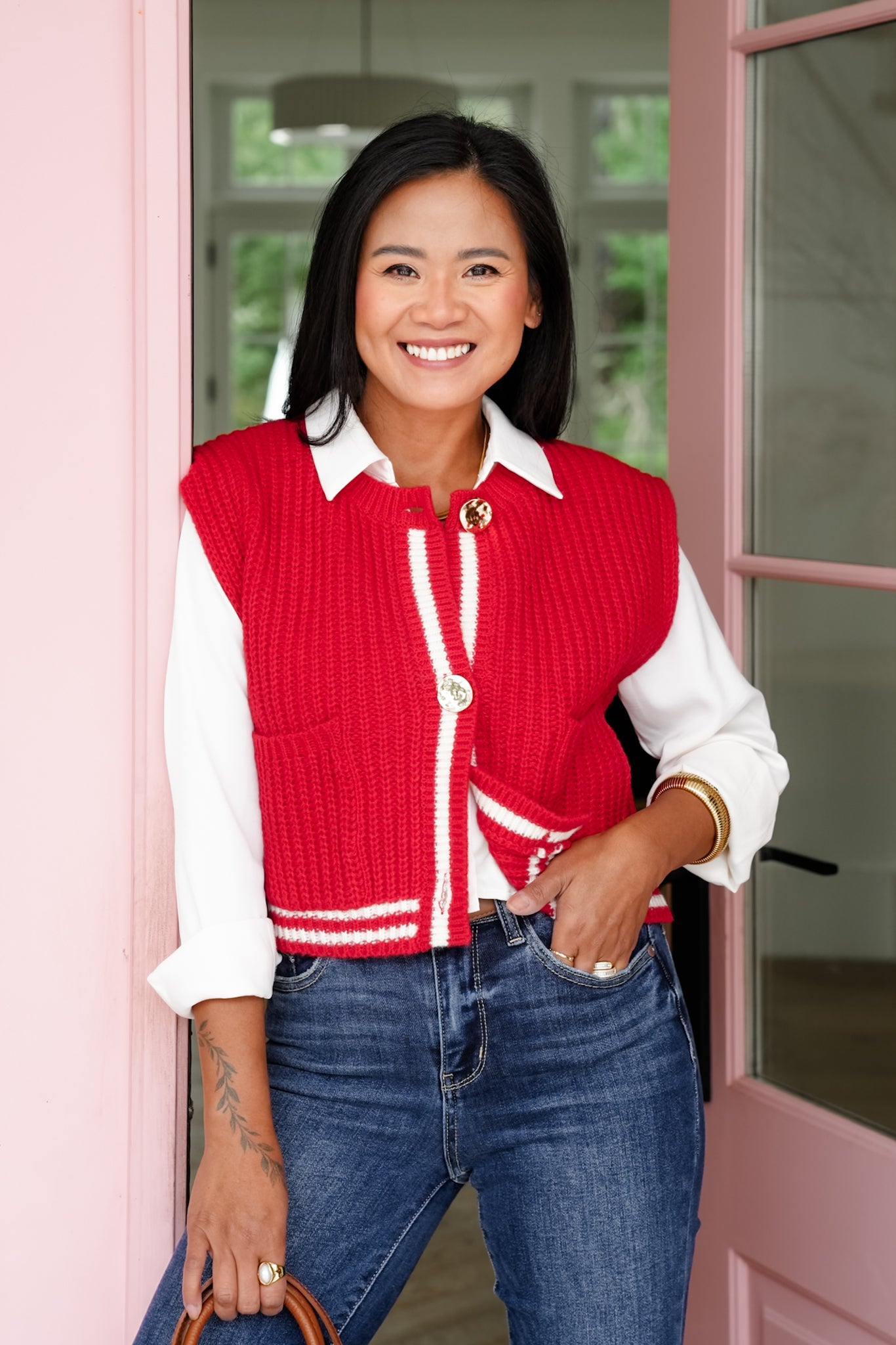 Sleeveless Button Down Sweater Vest