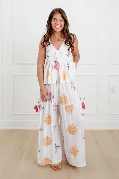 POL Star Embroidered Sleeveless V Neck Tank Top