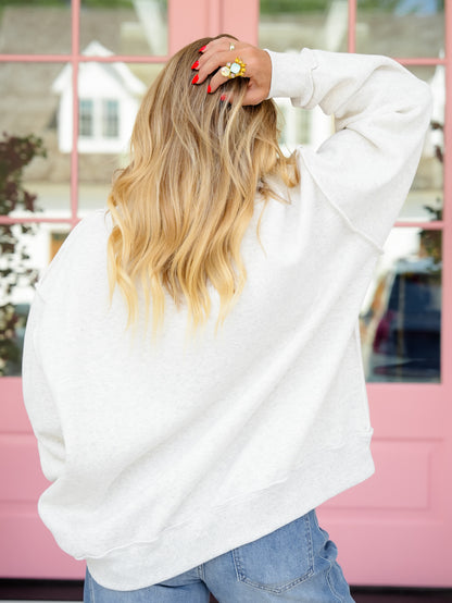 Embroidered Mallard Long Sleeve Mock Neck Sweatshirt