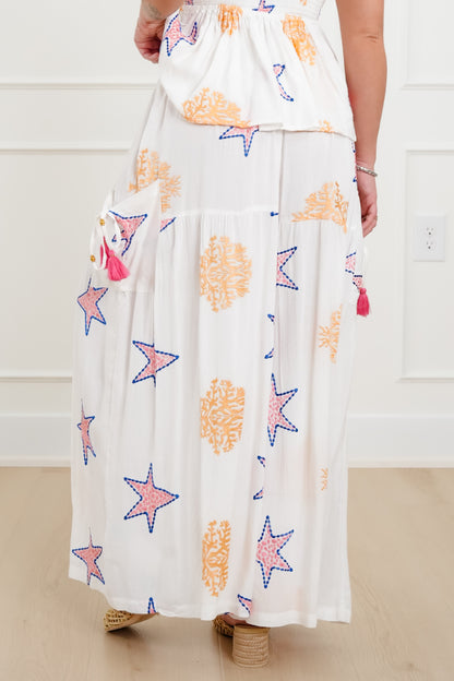 POL Star Embroidered Elastic Waist Wide Leg Pants