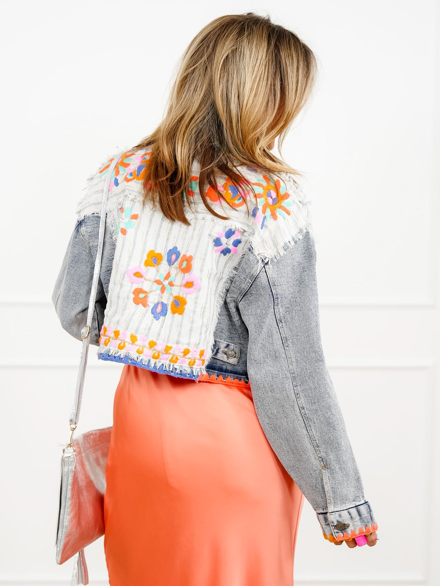 POL Flower Embroidered Long Sleeve Button Up Jacket