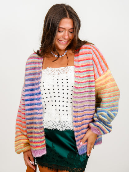 Rainbow Stripe Long Sleeve Open Front Cardigan