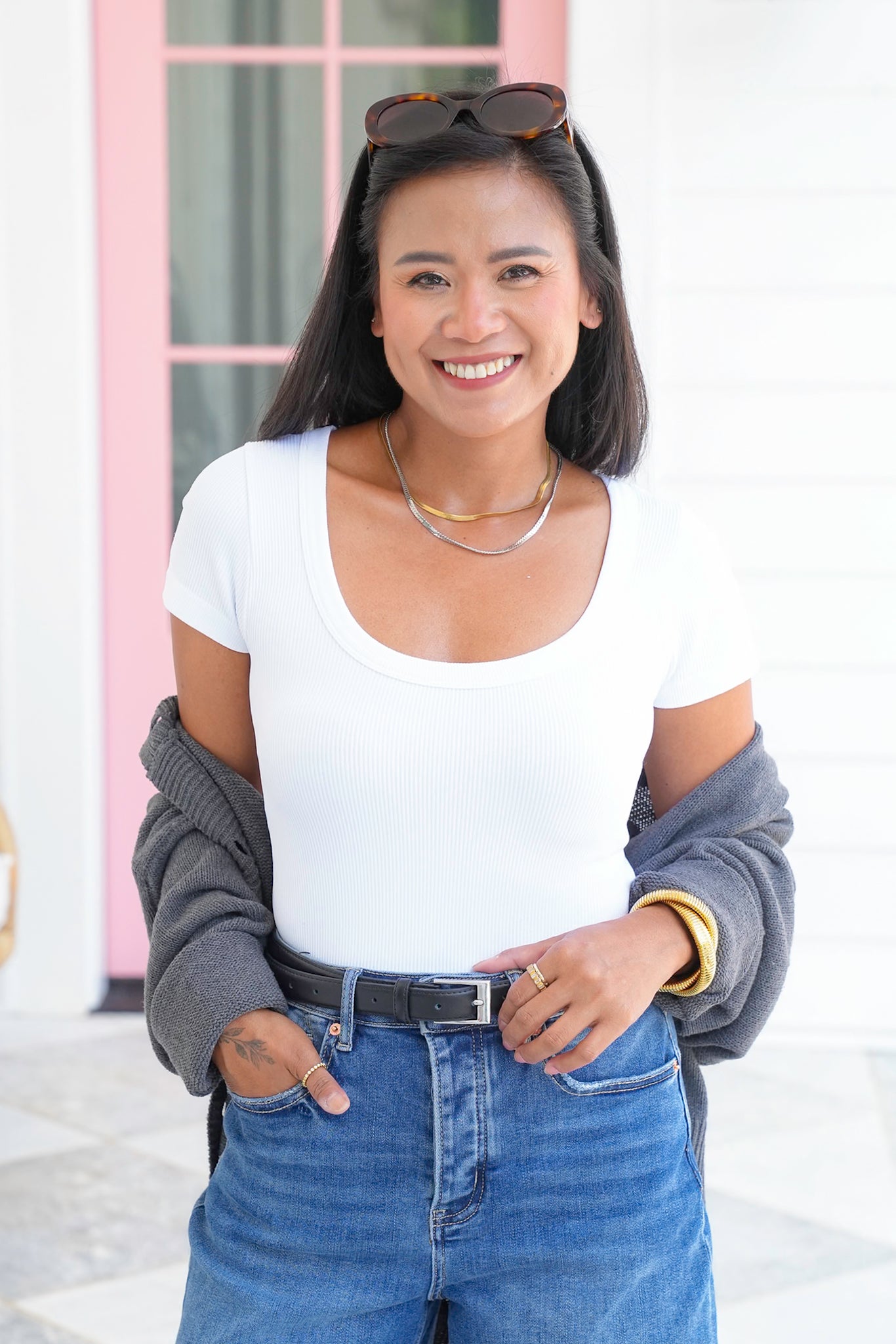 Ribbed Knit Short Sleeve Scoop Neck Bodysuit
