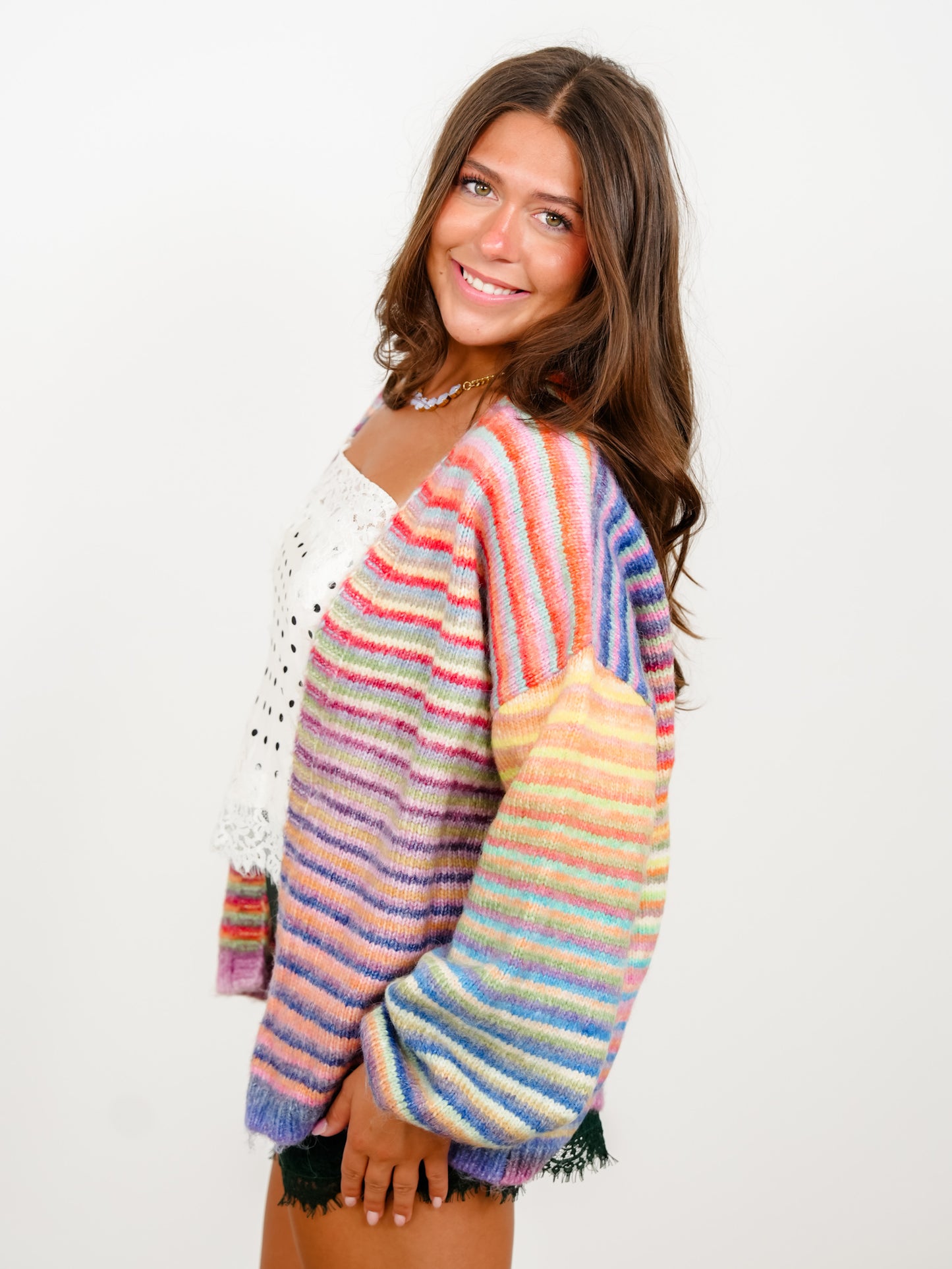 Rainbow Stripe Long Sleeve Open Front Cardigan