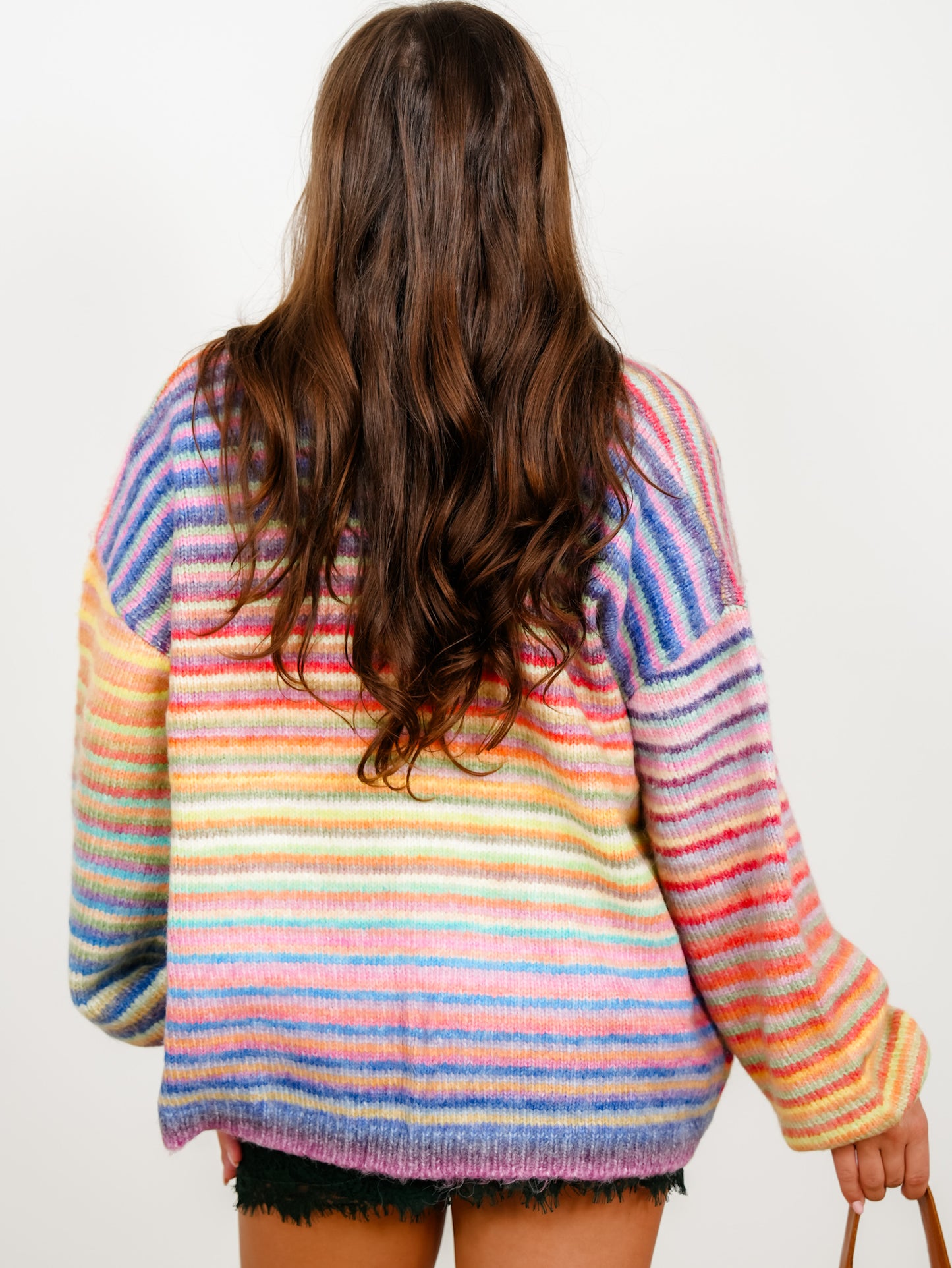 Rainbow Stripe Long Sleeve Open Front Cardigan